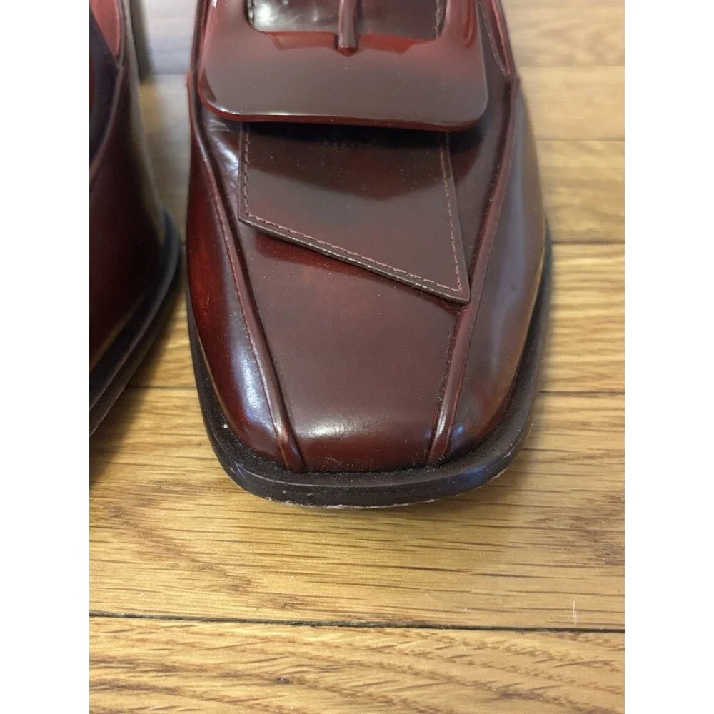 Tory Burch Burgundy Buckle Loafers Curved Block Heels Wild Berry Leather 10 - Picture 4 of 16